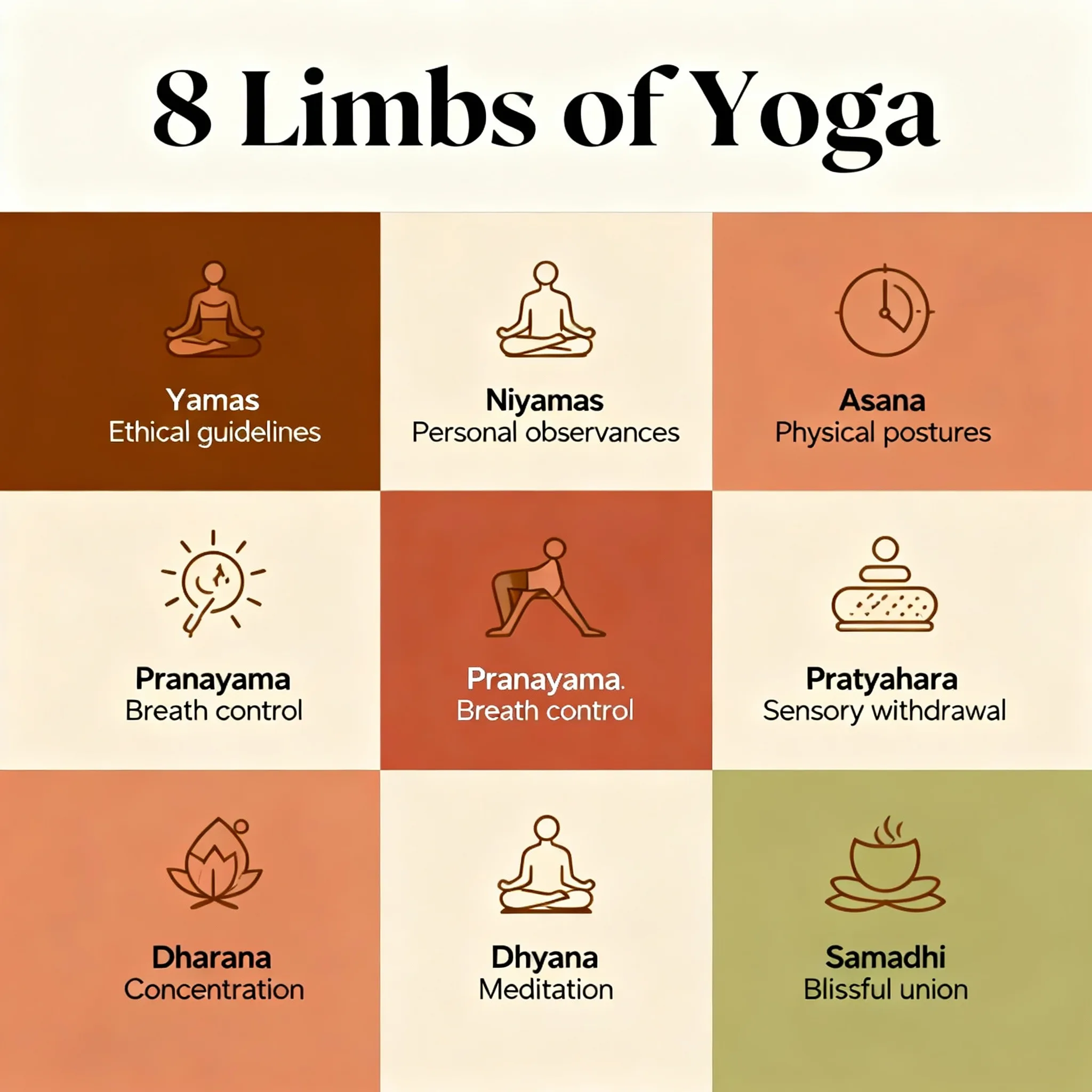 Eight limbs of yoga study graphic