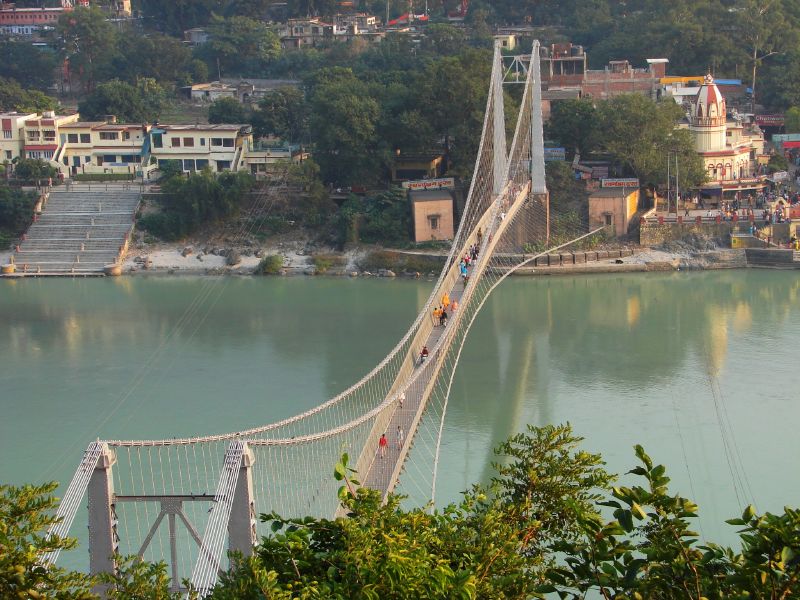 Ram Jhula suspension bridge over the Ganga in Rishikesh