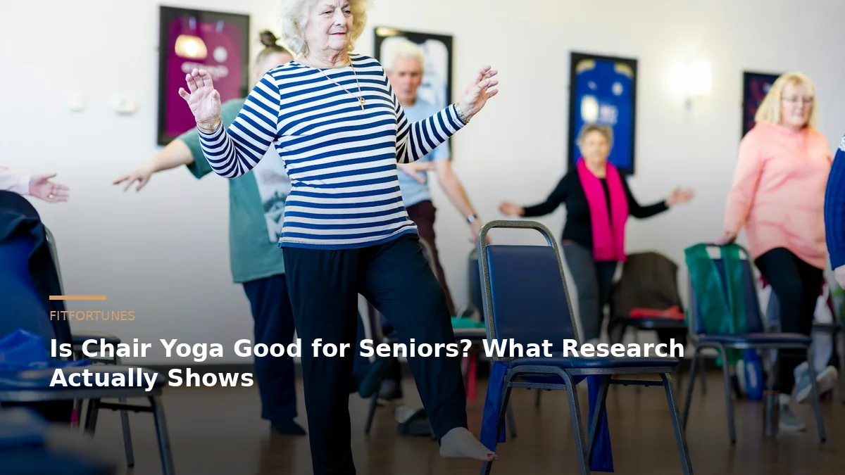 Older adults in a seated movement class with title about chair yoga for seniors