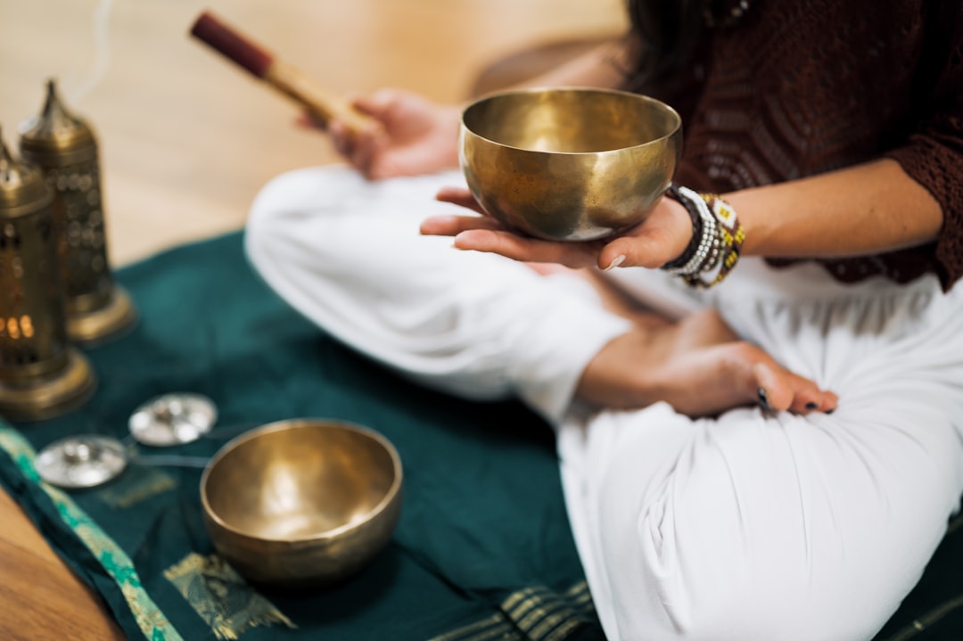 Singing bowls prepared for a sound bath yoga session